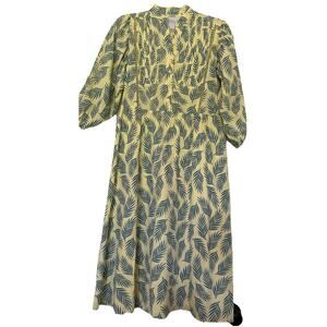Rochelle Behrens The Shirt Dress Charlotte Sz Small Yellow Print MIDI 100% Cottn